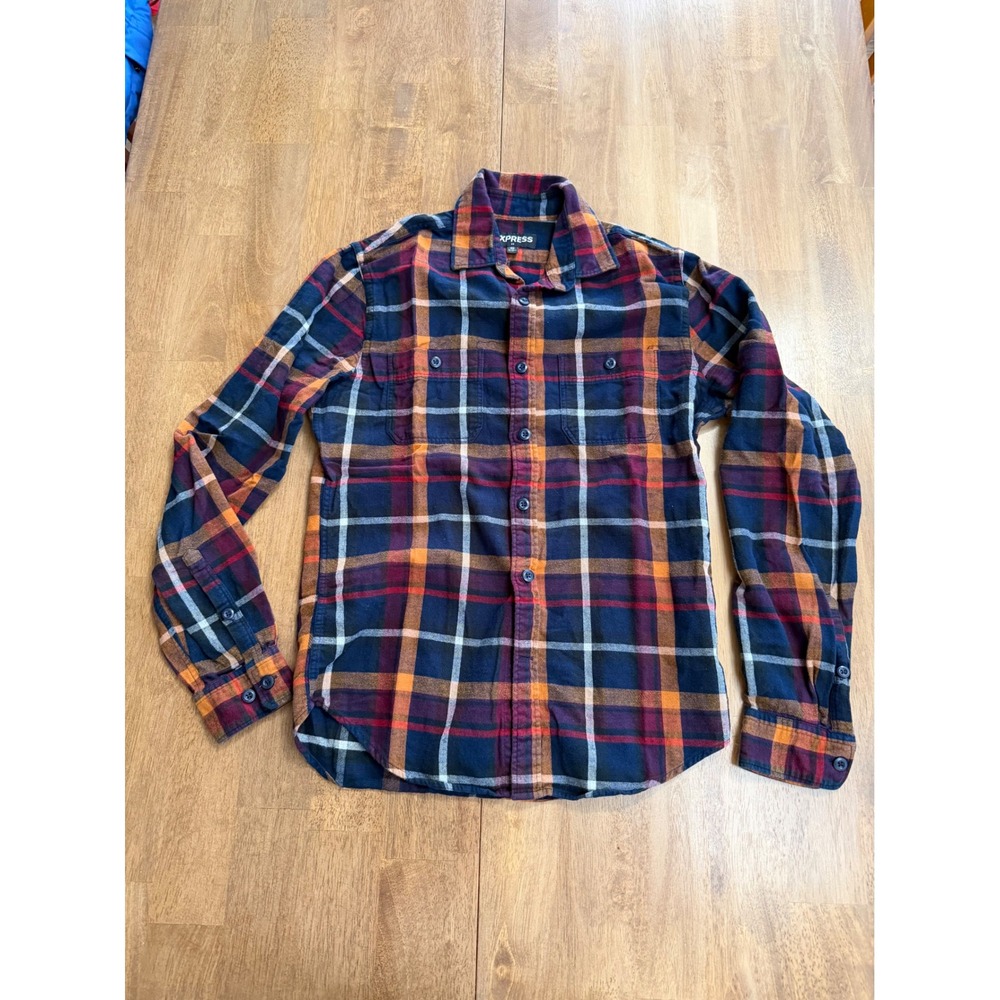 Express Flannel Button Down Shirt XS Multicolor Plaid Long Sleeve Pocket Top